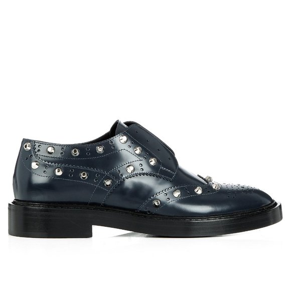 Balenciaga Dark Blue (Bleu Obscur) Studded Wing-tip Laceless Derby Loafer - Picture 2 of 3